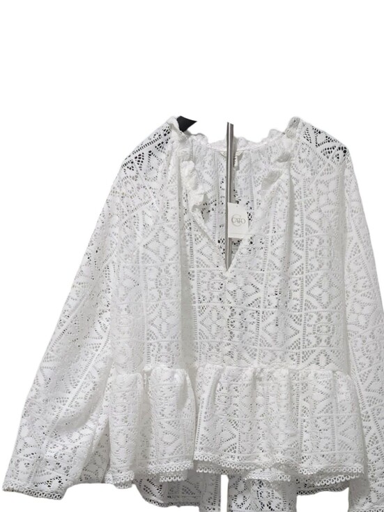 Cato Tops - Cato White Lace Peplum Blouse Resortwear, Festival, White Night, Cruise Cover Up